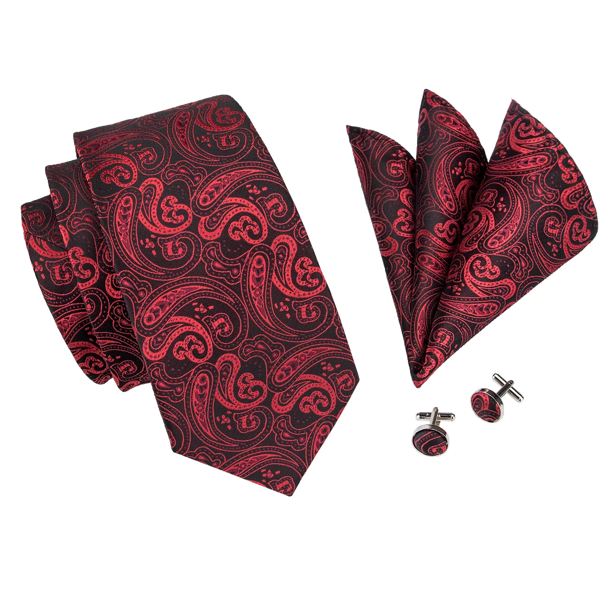 Hi-Tie Paisley Wine Red Silk Men\'s Tie NeckTies 8.5cm Ties for Men Formal Business Luxury Wedding Neckties Quality Gravatas