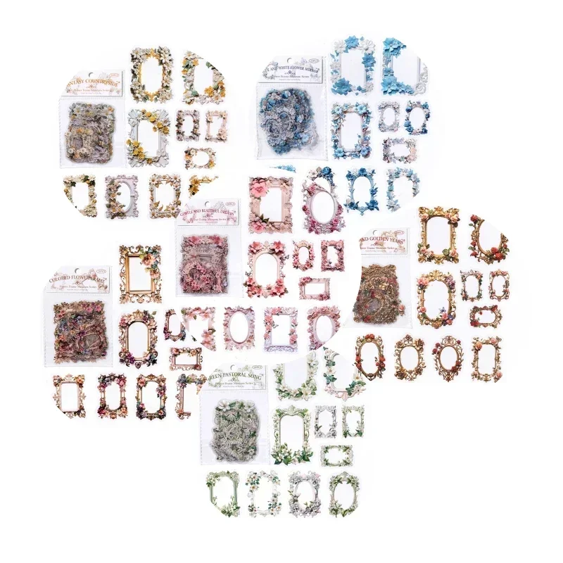 20pcs Flowers Frame Collage PET Scrapbooking PET Materials Art  Journal Stickers for Decor Sticker Junk Stationery150*100MM