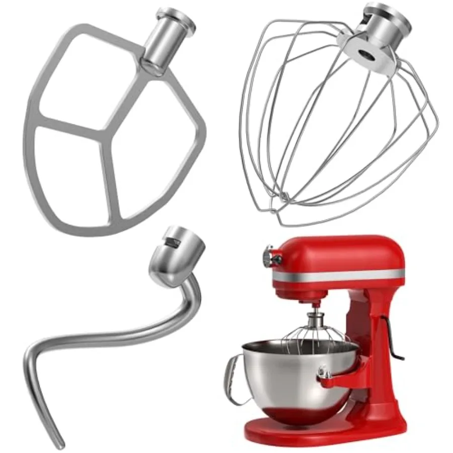 

Набор из 3 аксессуаров из нержавеющей стали для миксеров KitchenAid 5.5 и 6 кварт с подъемной подставкой, включая плоскую насадку-венчик 5.5 и крюк для теста