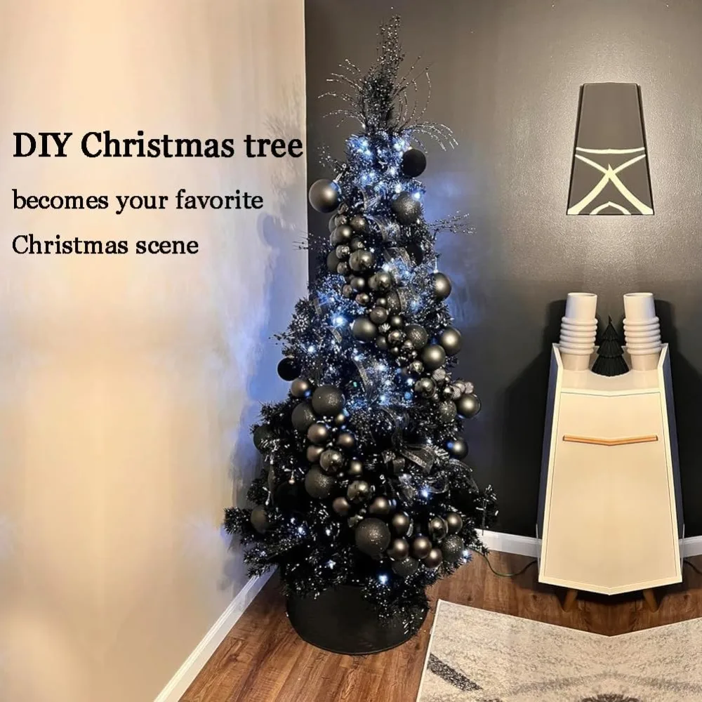 

7.5ft Black Christmas Tree Artificial Decorations with 1,450 Tips-1pcs Treetop Star, Christmas Tree Holiday Party Decorations