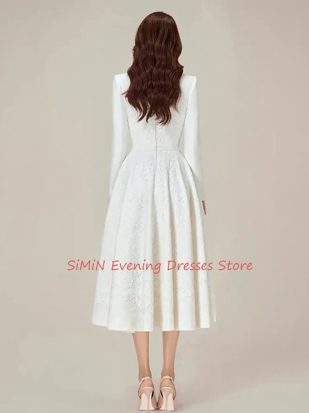 Simin Saudi V-Neck Embroidery Ruffle Button Simple Long-Sleeves Tea-Length Arabia Sexy Evening Birthday Club Outfits Summer 2024