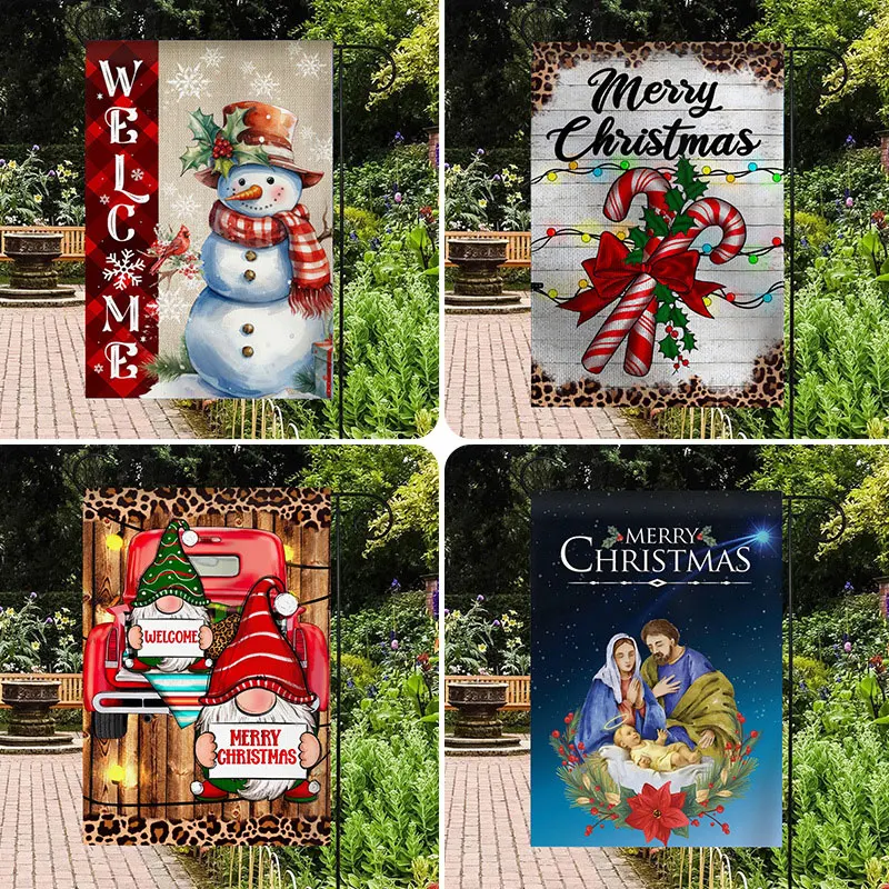 

Merry Christmas Garden Flag New Year Welcome Hello Dwarf Snowman Festival Decoration Flag Outside Double Side Print Flags