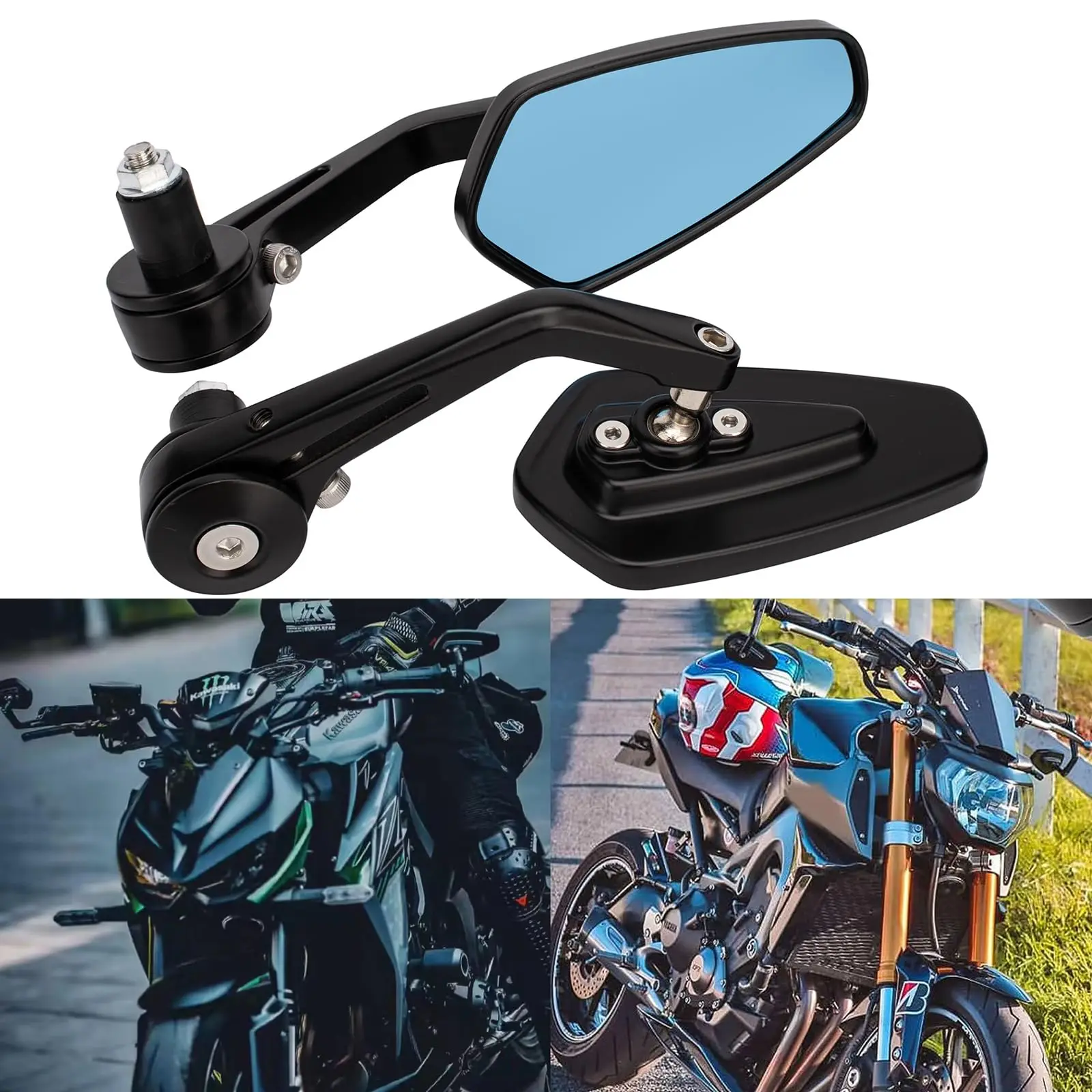 7/8" 22mm Motorcycle Handlebar End Mirror For Harley Yamaha Kawasaki Honda Suzuki HandleBar Rear View Side Mirror image 3