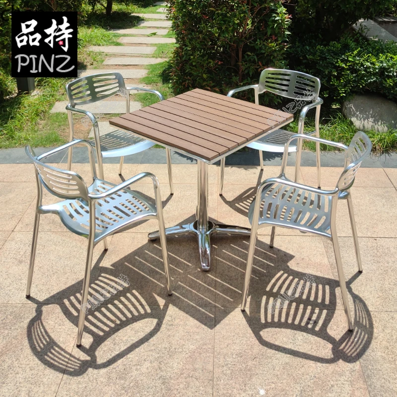 

HXL Outdoor Leisure Table and Chair Patio Outdoor Waterproof Terrace Table Cafe Aluminum Alloy External Chair