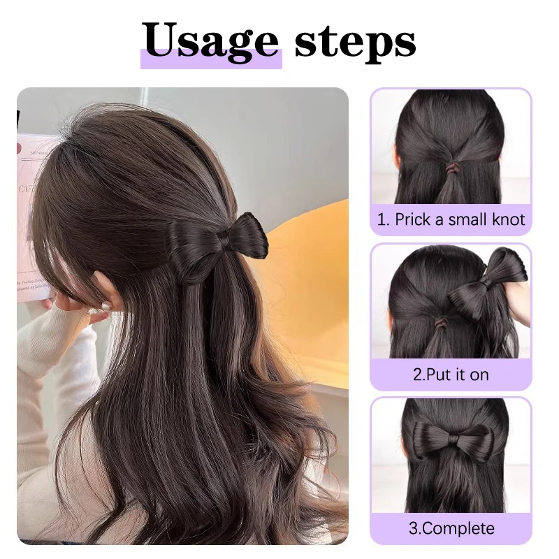 Synthetic Bow Bun Chignon With Curly Tassel Heat Resistant Natural Fake Hair Accessories Fluffy Bow Hair Clip Wig Styling Tools