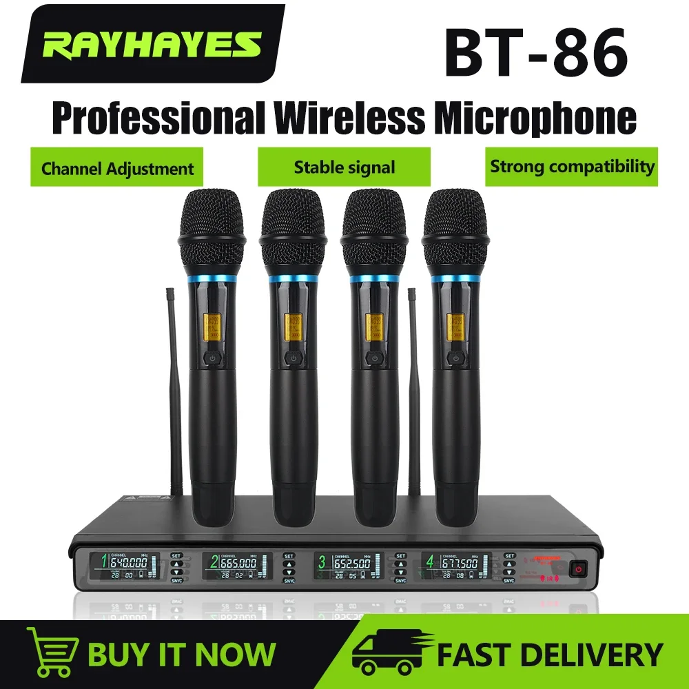 

RAYHAYES BT-86 Professional Wireless Microphone System Dual Channel UHF Dynamic Handheld Karaoke Mic Give Gifts