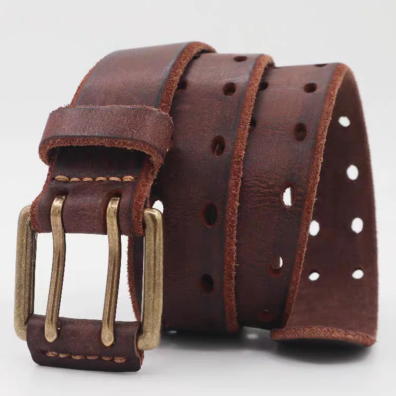 Cinturón de cuero de vaca de 3,8 cm para hombre, diseño de hebilla de cobre, informal, Retro, de lujo, de dos garras