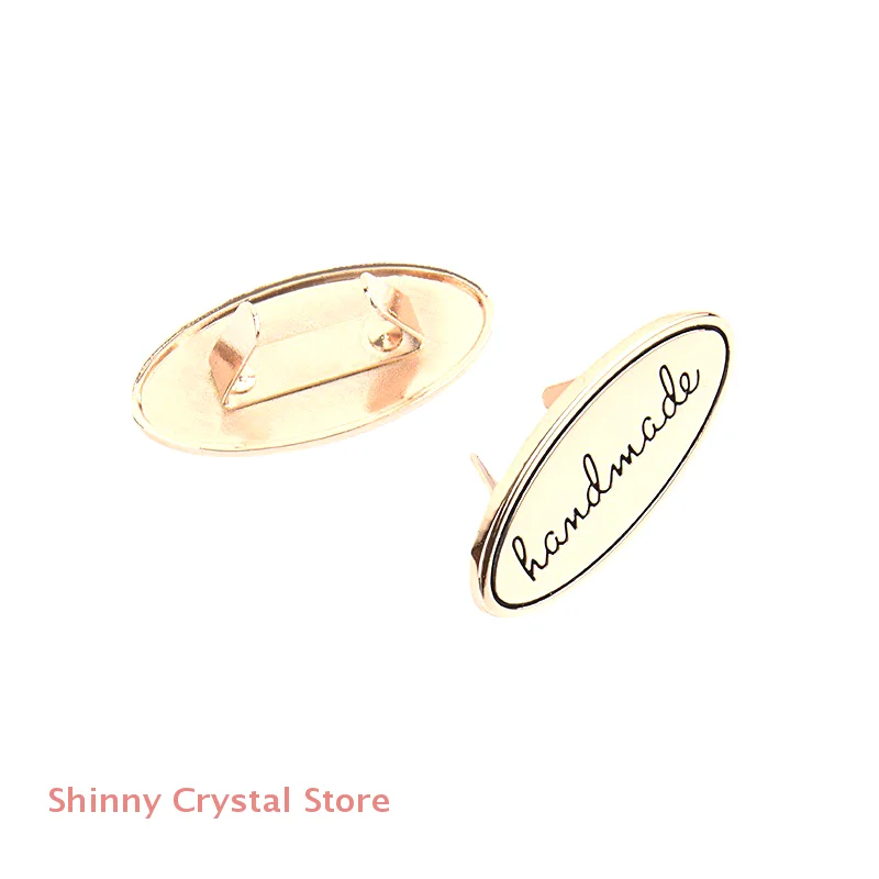 

5PC Hand Made Metal Labels Gold Silver Color Craft Garment Labels Tags For Bags Purse Hand Made Letter Printed DIY Sewing Labels
