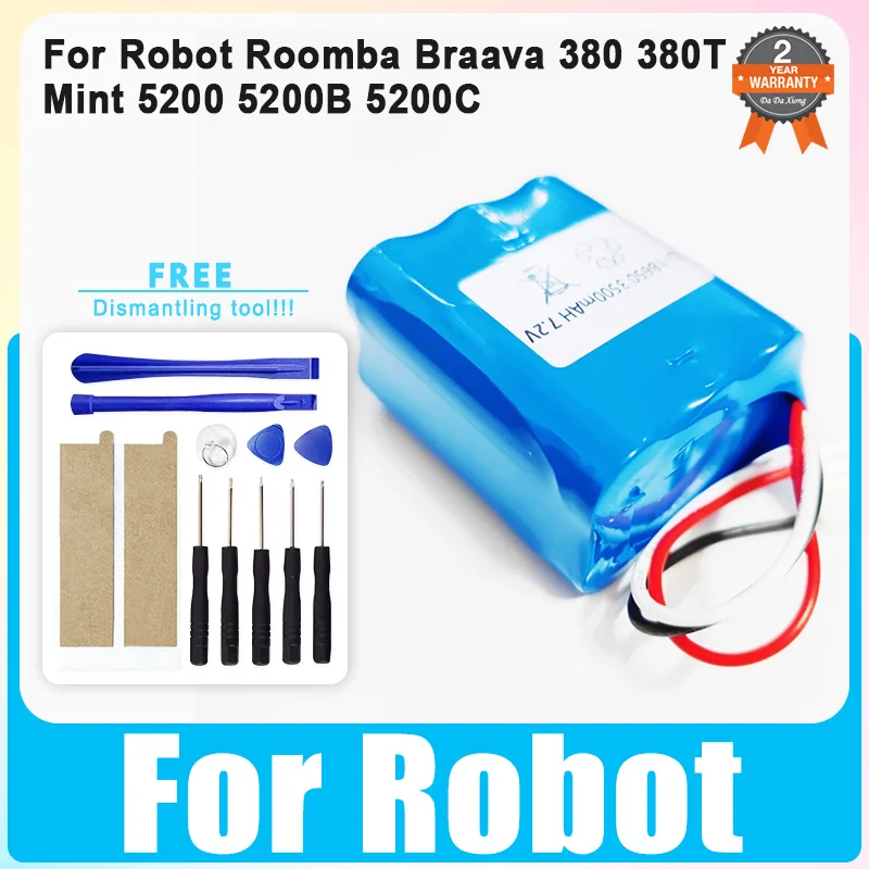 New Replacement Battery for iRobot Braava 380t 380 381 385 390T Mint 5200 5200B 5200C Vacuum Cleaner Ni-MH or Li-ion