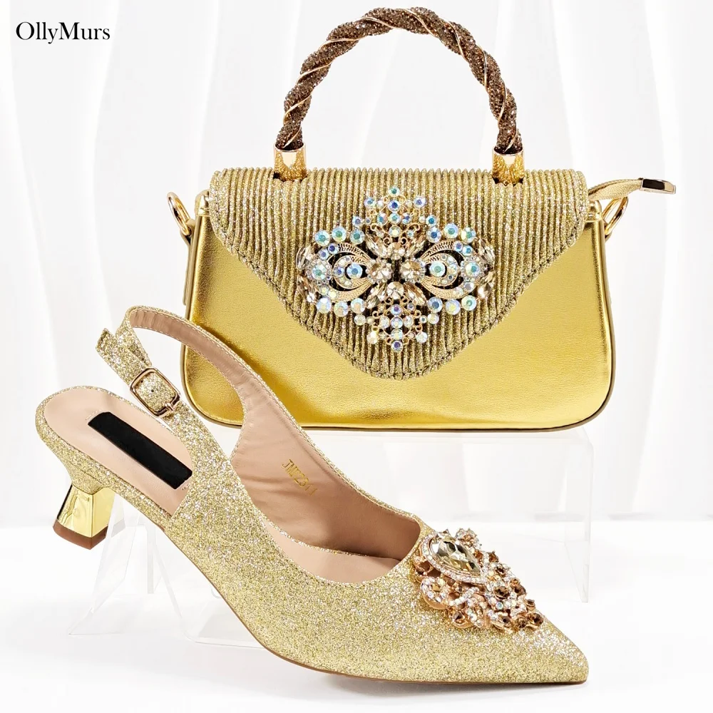 

New Arrival Italian Fashion Pumps Shoes And Bag Set High Quality Rhinestone Woman Shoes And Bag Set For Party Size 38-43