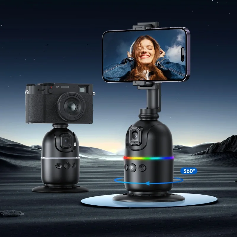 

Auto Face Tracking Gimbal AI Smart 360 Rotation Desktop Phone Tripod Holder for Smartphone Camera Vlog Stabilizer with FillLight