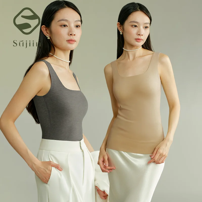 

SUJIIN 2 шт./лот зимняя терморубашка женская с квадратным воротником нижняя рубашка топы 2025 женское термобелье без рукавов WC072