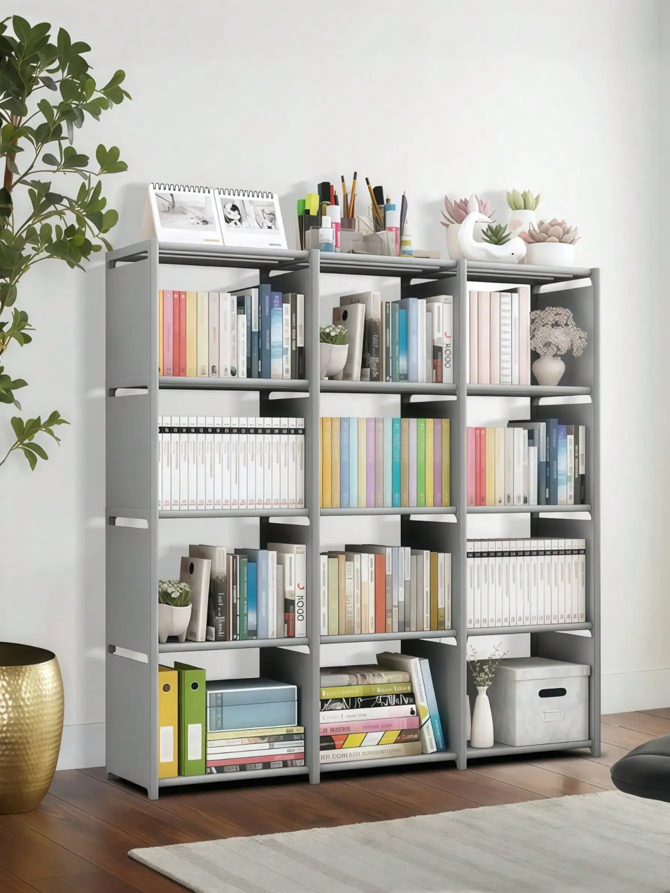

Bookshelf, Assembled Storage Rack, Bedroom Living Room Vertical Cabinet Bookshelf, Double Row 9-Grid Multi-Functional Storage