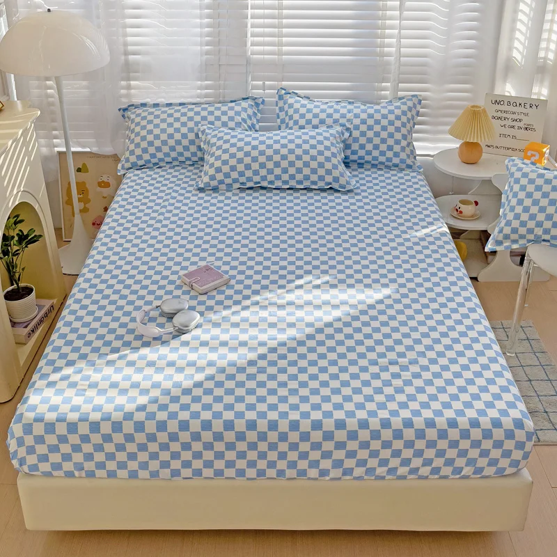 Plaid Fitted Sheet Simple Style Single/Queen/King Bedroom Home Bed Sheet Mattress Cover Pad Bedsheet ( Pillowcase Can Order )