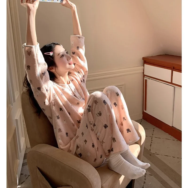 

Женская одежда, пижамы, зимние утепленные, сохраняющие тепло, для отдыха, для дома, для сна, модный изысканный костюм, минималистичный