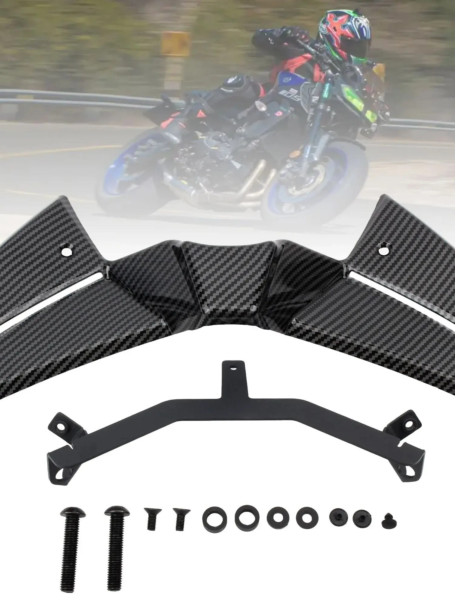Zestaw przedniego spojlera motocyklowego, aerodynamiczne skrzydło poprawiające docisk, winglet do motocykli typu naked, do Yamaha MT-09 MT 09 MT09 2024 2025 2026 (black) — Zdjęcie 2 z 2