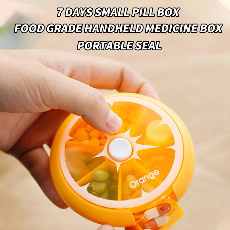 Seven-Grid Rotating Transparent Medicine Box for One Week-Round Portable Medicine Box Food-Grade Storage Pills-Fitness Pills Box