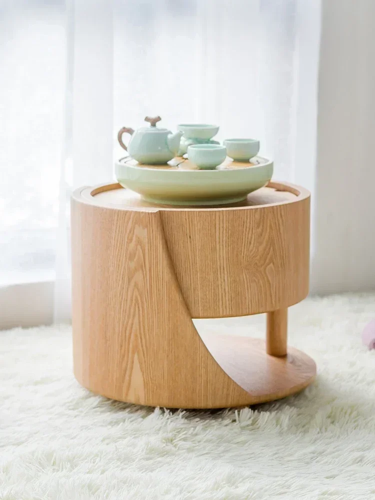 Hot SalseSmall Coffee Table, Nordic Japanese Style Solid Wood Tatami, Light Luxury, Simple Modern Tatami, Cushion, Small Round T