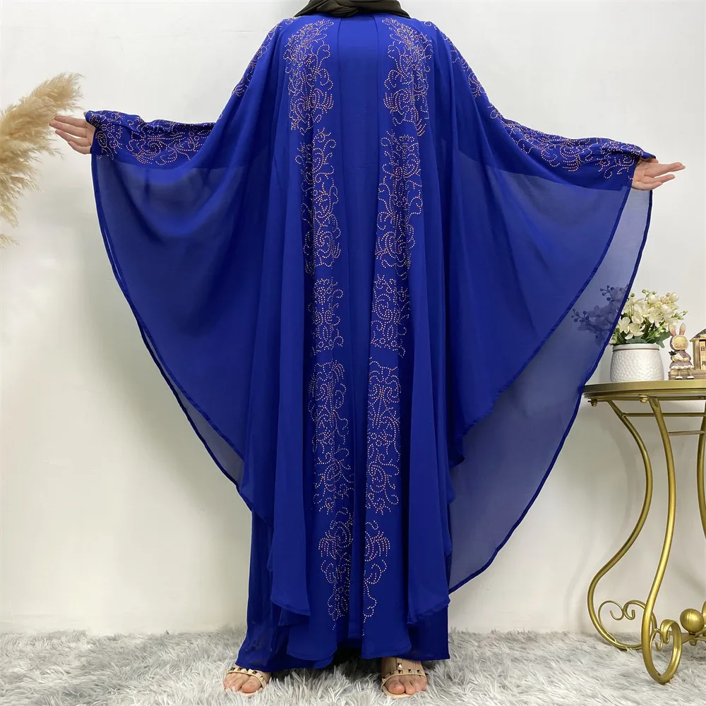 

Moroccan Kaftan Diamonds Chiffon Oversize Maxi Dress Women Dubai Abaya Eid Mubarak Islamic Clothing Arabic Robe African Dashiki