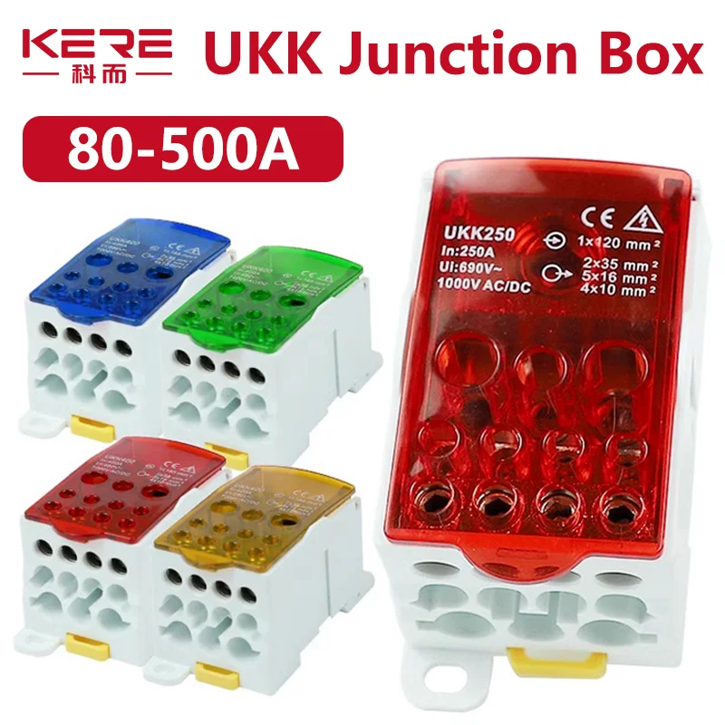 Din Rail Terminal Block UKK 80A/125A/160A/250A/400A Distribution Box One In Several Out Power Wire Electrical Connector Junction