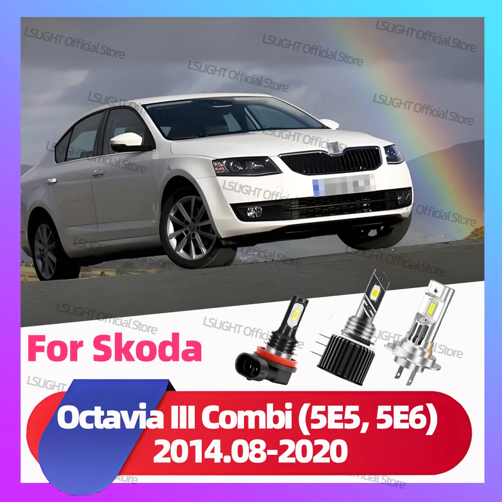 2/6x Headlights Fog Lamps For Skoda Octavia III Combi (5E5, 5E6) 2014.08-2020 2015 2016 2017 2018 2019 Auto Bulbs 6000K CSP 3570