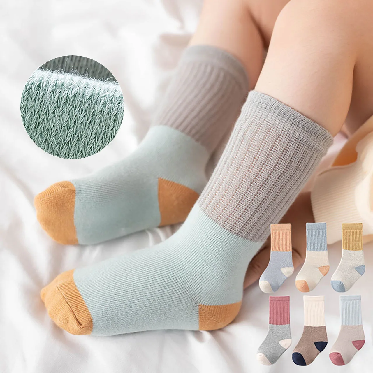 3Pair Fashion Patchwork Baby Cotton Socks Boy Girl Spring Autumn Warm Middle Tube Sock 0-3Year Kids Long Sock Children Footwear