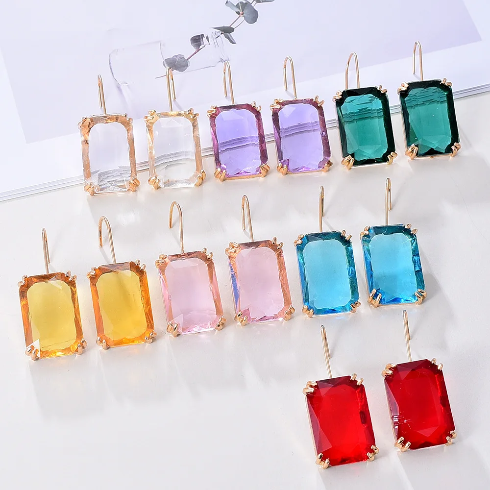 7 Colors Big Famale Earings 2023 Colorful Geometric Crystal Zircon Dangel Earring For Women Gilrs Weeding Accessories Jewelry