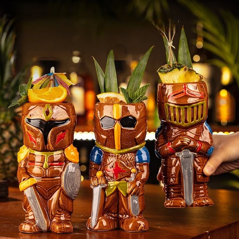 Tiki Cup & Roman Warrior Ceramic Cup: Creative Cocktail Glass,Cold Drink Cup - Unique Design, High-Quality Ceramic, for Home Bar