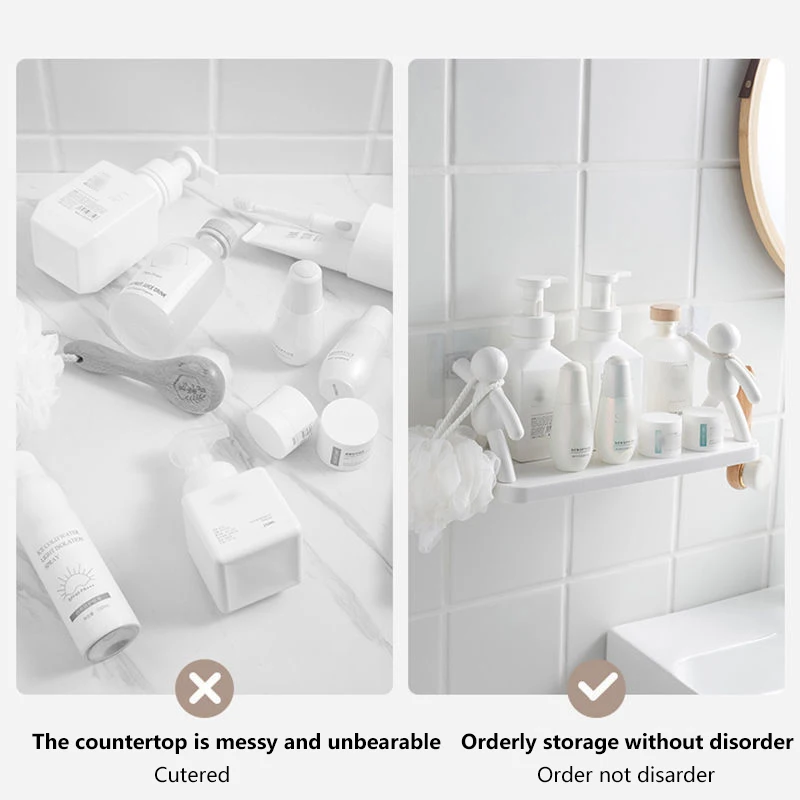1 Pc Little White Man No Punching Bathroom Storage Rack, Kitchen Storage Rack, Plastic Bathroom Storage And Organizing Rack
