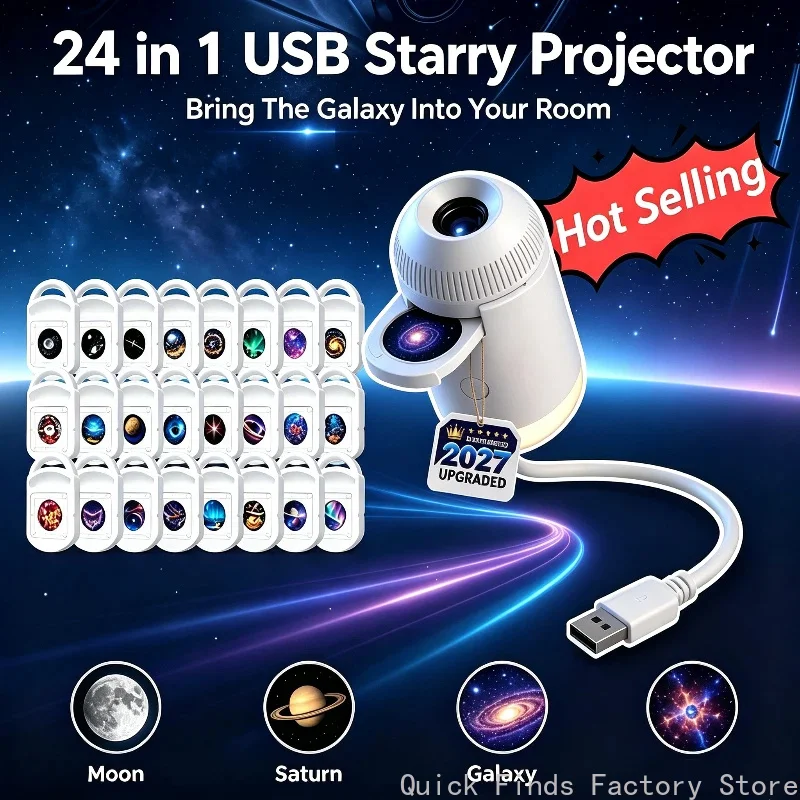 HD 4K Star Galaxy Projector Light 24 In 1 360 Degree Rotatable USB Holographic Night Lamp Eye Friendly Ambient Light For Bedroom