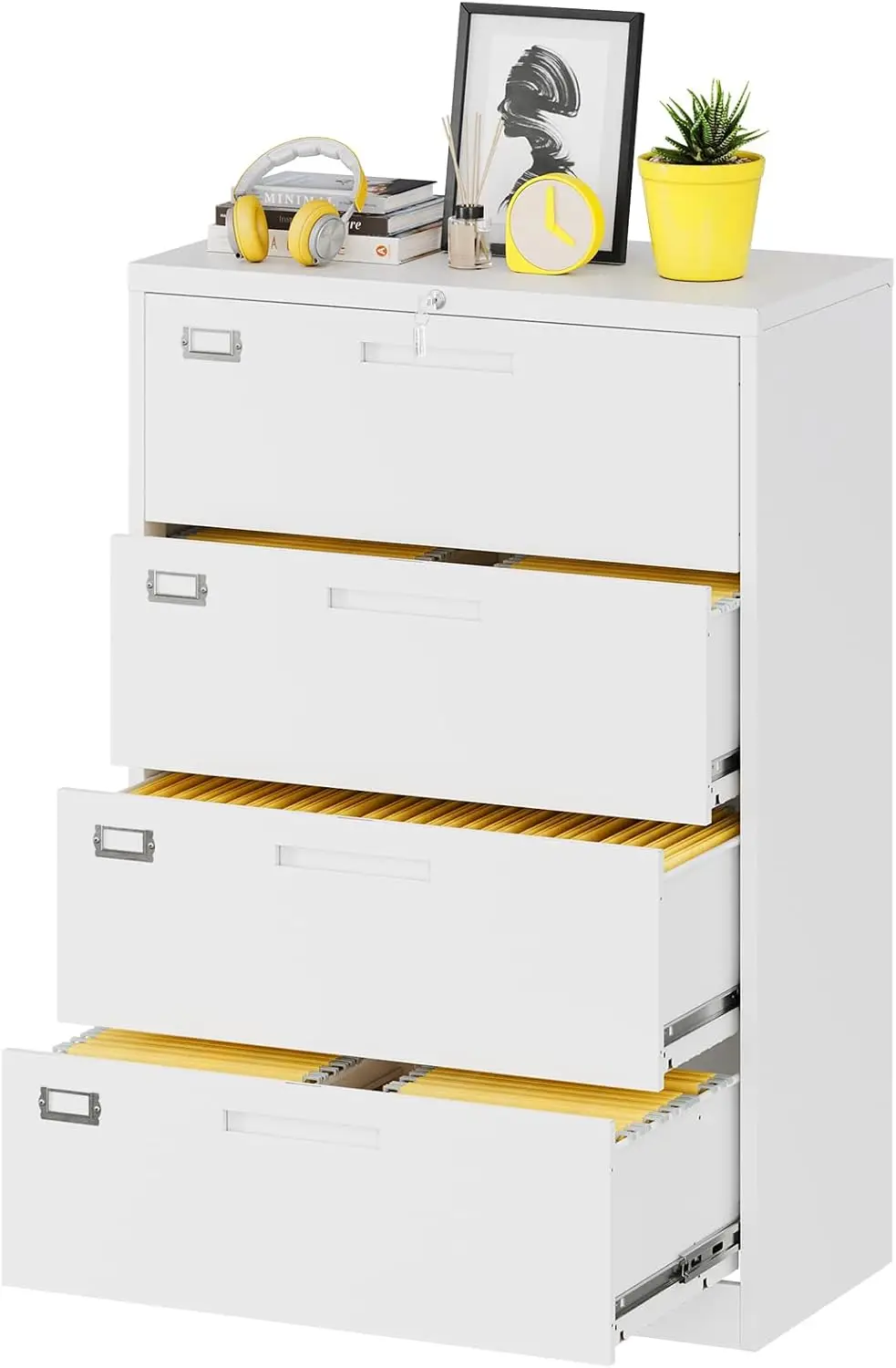 Cabinet with Lock, 4 Drawer Large Metal Filing Cabinet,Home Office Lockable Storage Cabinet for Hanging Files