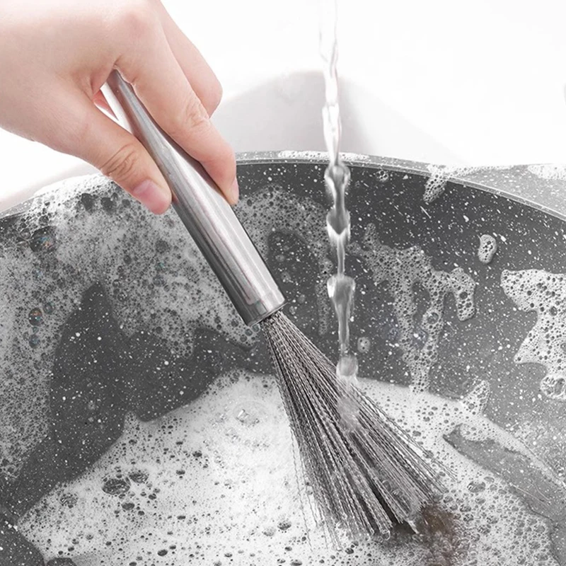 Anti-rust Pot Washing Stainless Steel Cleaning Brush Kitchen Grease Removal Brush Easy To Clean Can Hang Long Handle Brush