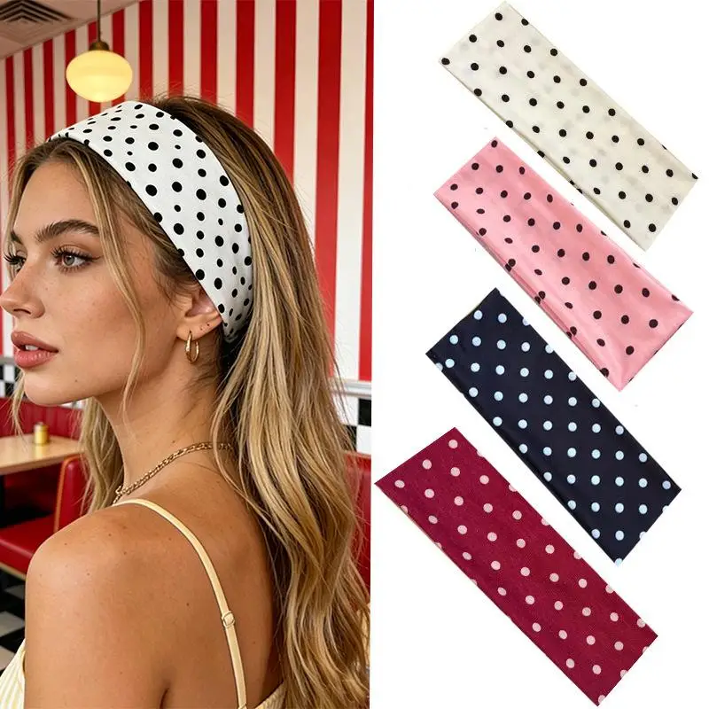 5/8 Stück Polka Dot Sport-Stirnbänder, Modische Make-up-Stirnbänder, Sport- und Fitness-Schweißabsorbierende Haarbänder – Detail 1