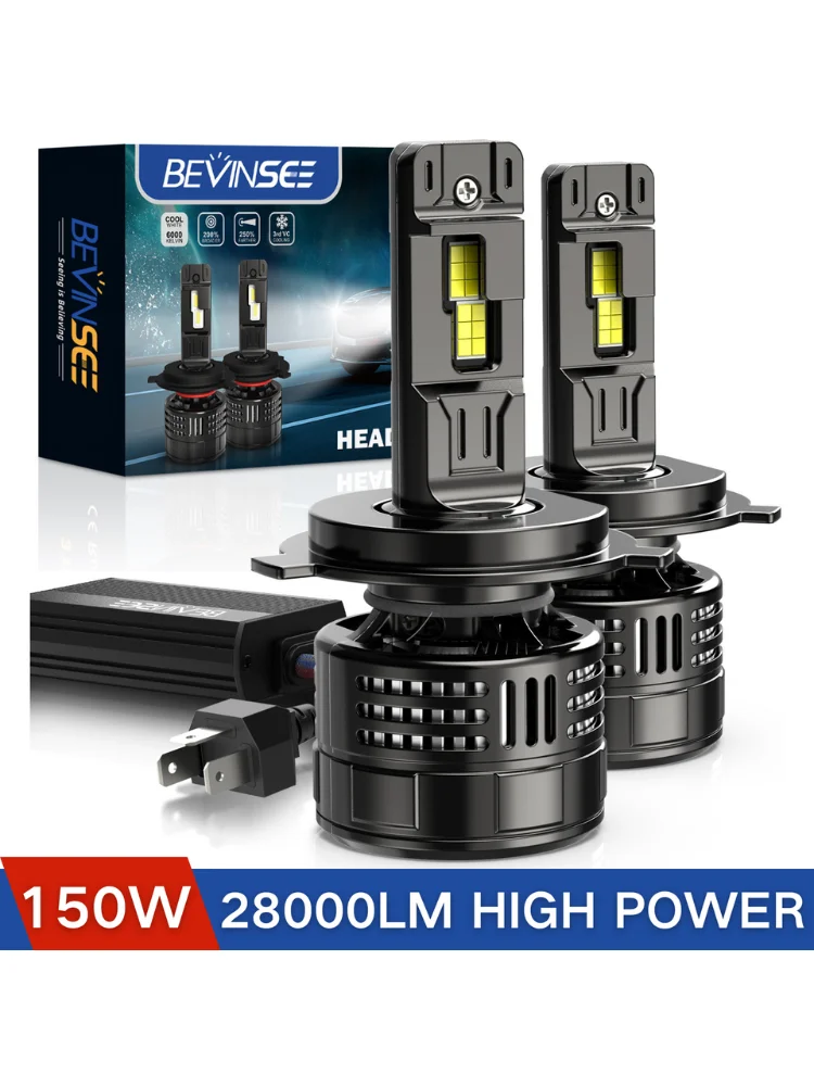BEVINSEE H4 LED-koplampen Hi/Lo Beam 150 W 28000LM CANbus Turbo H7 H11 9012 HIR2 9005 HB3 9006 HB4 Auto LED-lampen 6000 K 12 V - afbeelding 2