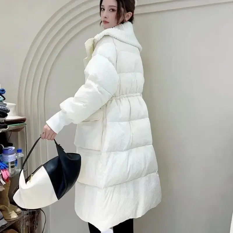 2025 New Outcoat Lamb Hair Turnover Down Jacket Women Winter Medium Length White Duck Down Thick Coat Snow Clothes Women Parkas