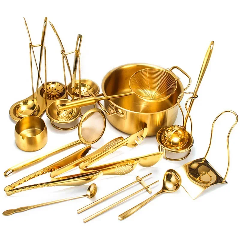 1Pc Golden Hot Pot Tableware Stainless Steel Soup Spoon BBQ Grilling Tongs Buffet Steak Cake Serving Clips Kitchen Cooking Tools