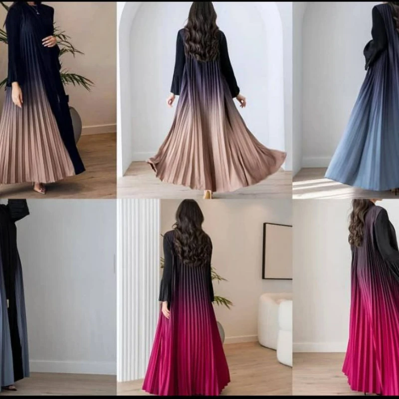 2024 Miyake Pleated Gradient New Fashion Elegant Women\'s Autumn  Long Dress Coat