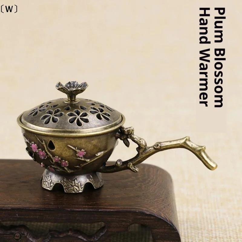 〔W〕Plum Blossom Incense Burner With Handle Retro Plum Blossom Hollow Out Incense Stick Burner Zinc Alloy Small Craft Home Decor