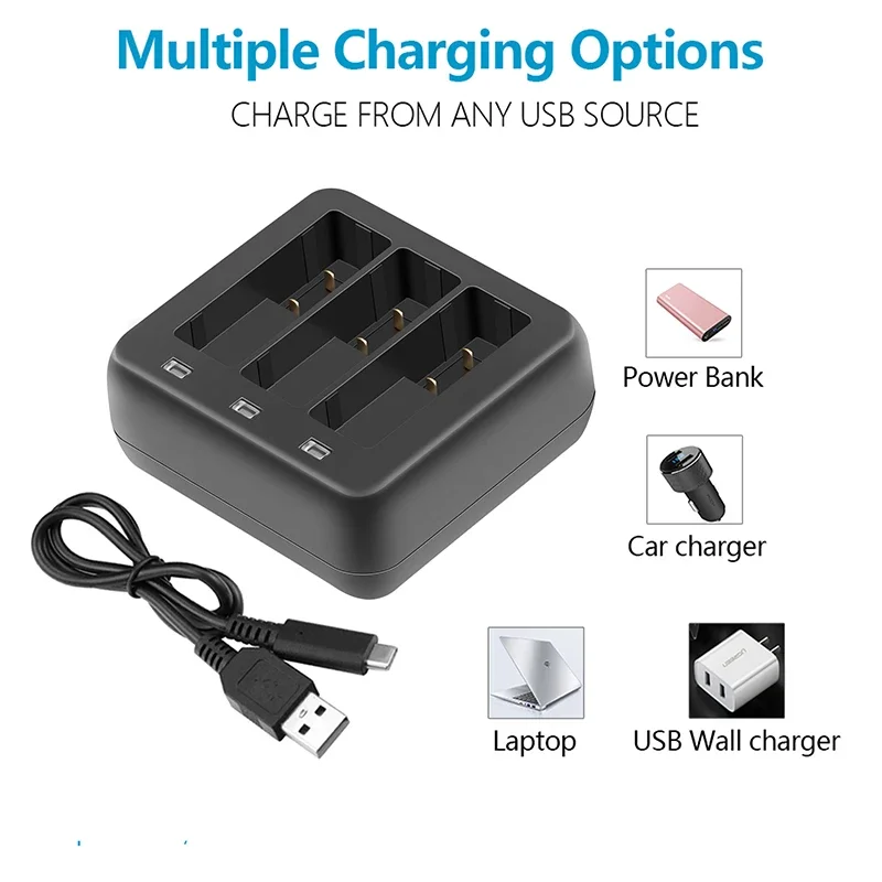 3 in 1 DJI Action 3 Battery charger USB Fast Charging Hub Type-c 5V3A Input For DJI OSMO Action 3 Camera Accessories