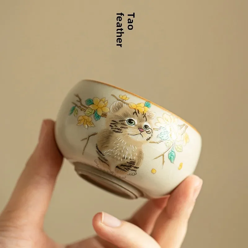 

Ru kiln cat teacup master cup single cup open piece tea cup high-end