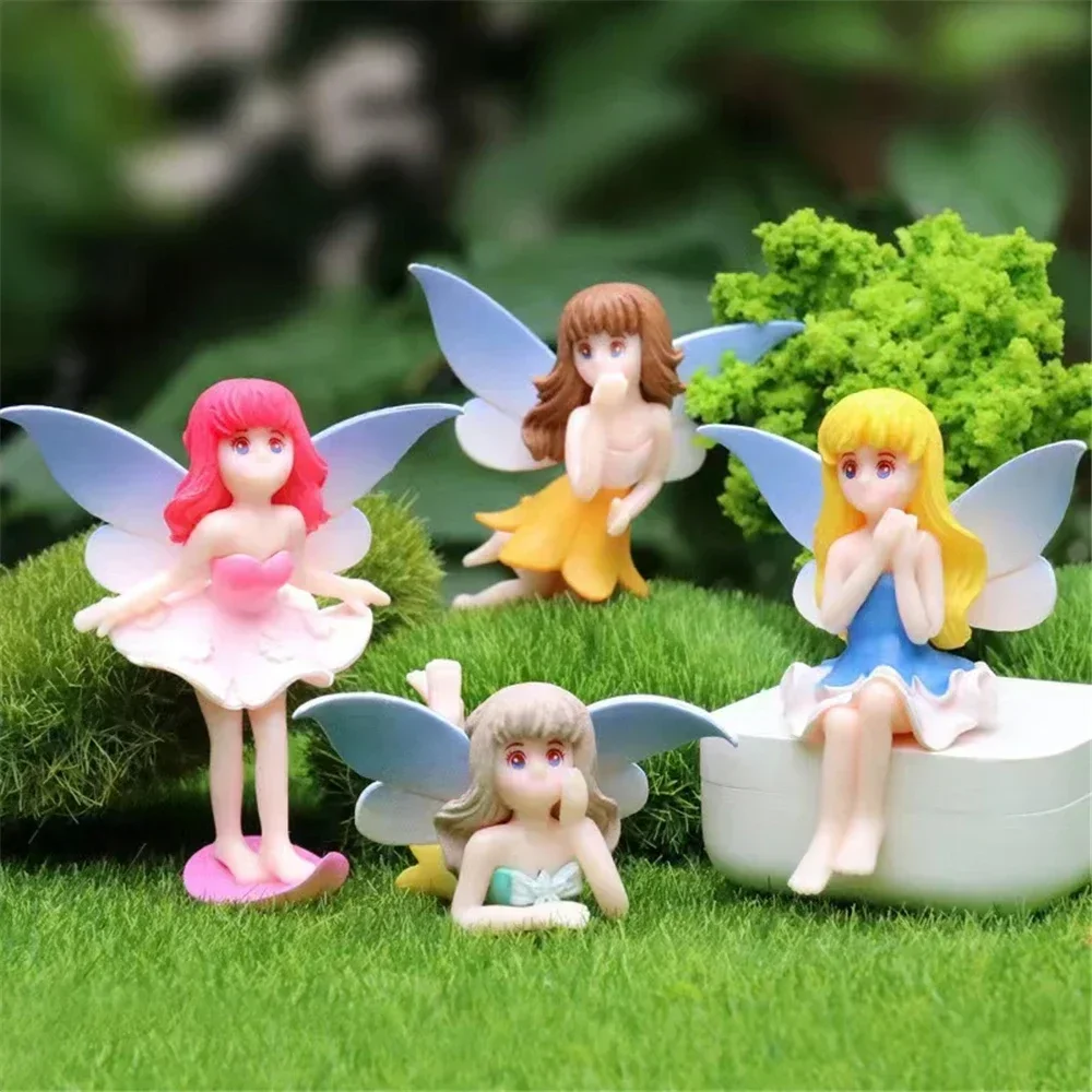 Cartoon Wing Girl Angel Figure Fairy Garden Miniature Cake Decor Sculptures  Figurines Flower Girls Angels Statue Decoration