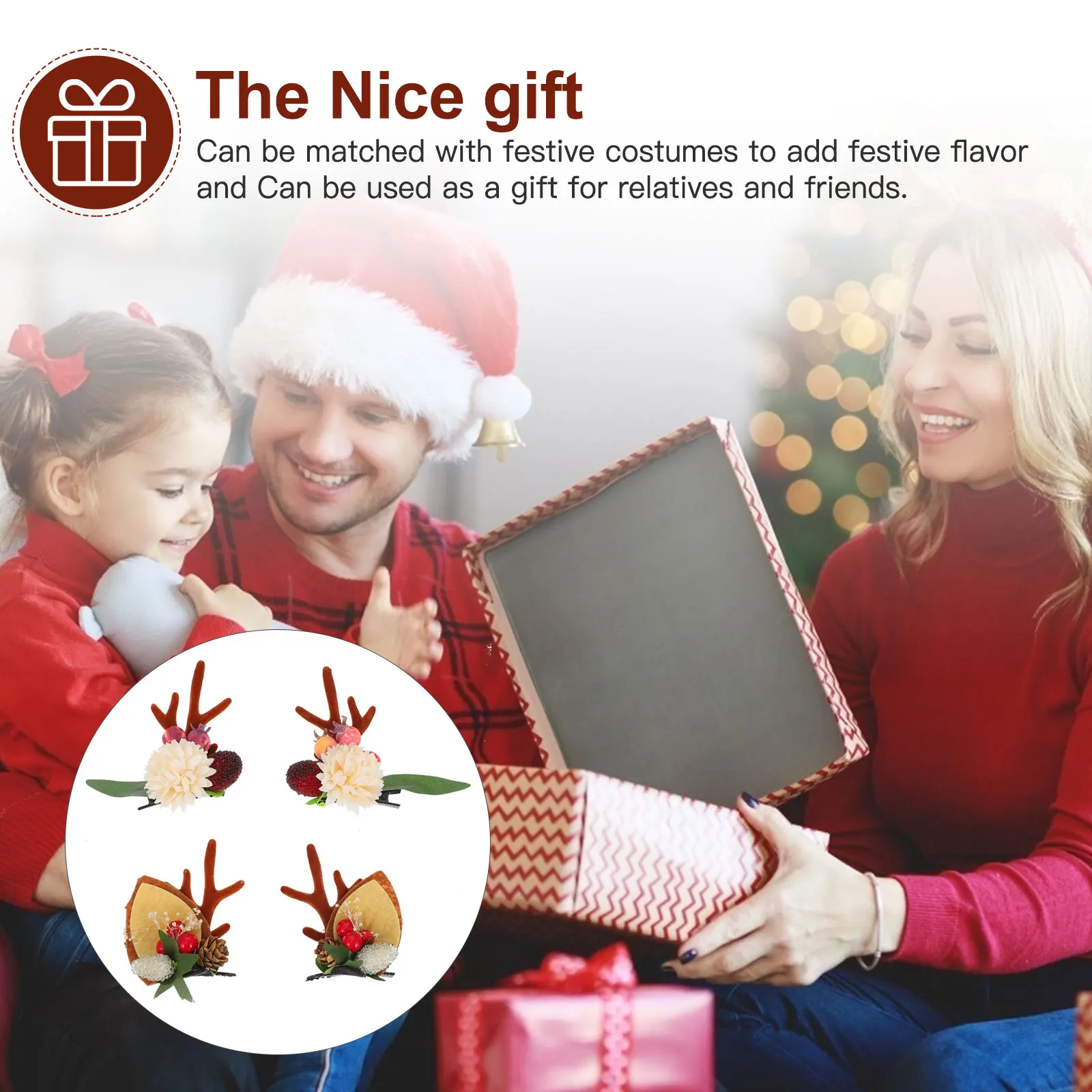 

2Pairs Xmas Hairclips Antler Hair Barrettes Christmas Hairpins Holiday Party Accessories Xmas Hairpins Hair Clips