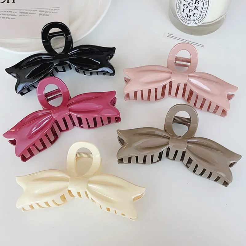 

New Glossy Bowknot Hair Claw Girl Simple Bow Hair Clips Ponytail Large Crab Hairpins for Elegant Women Hair Accessories