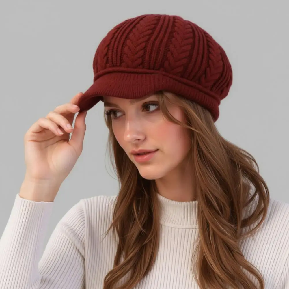 Soft Yarn Hat for Autumn Winter Winter Knitted Peaked Cap with Visor Women’s Fleece Lined Brimmed Hat Warm Autumn for Women 6