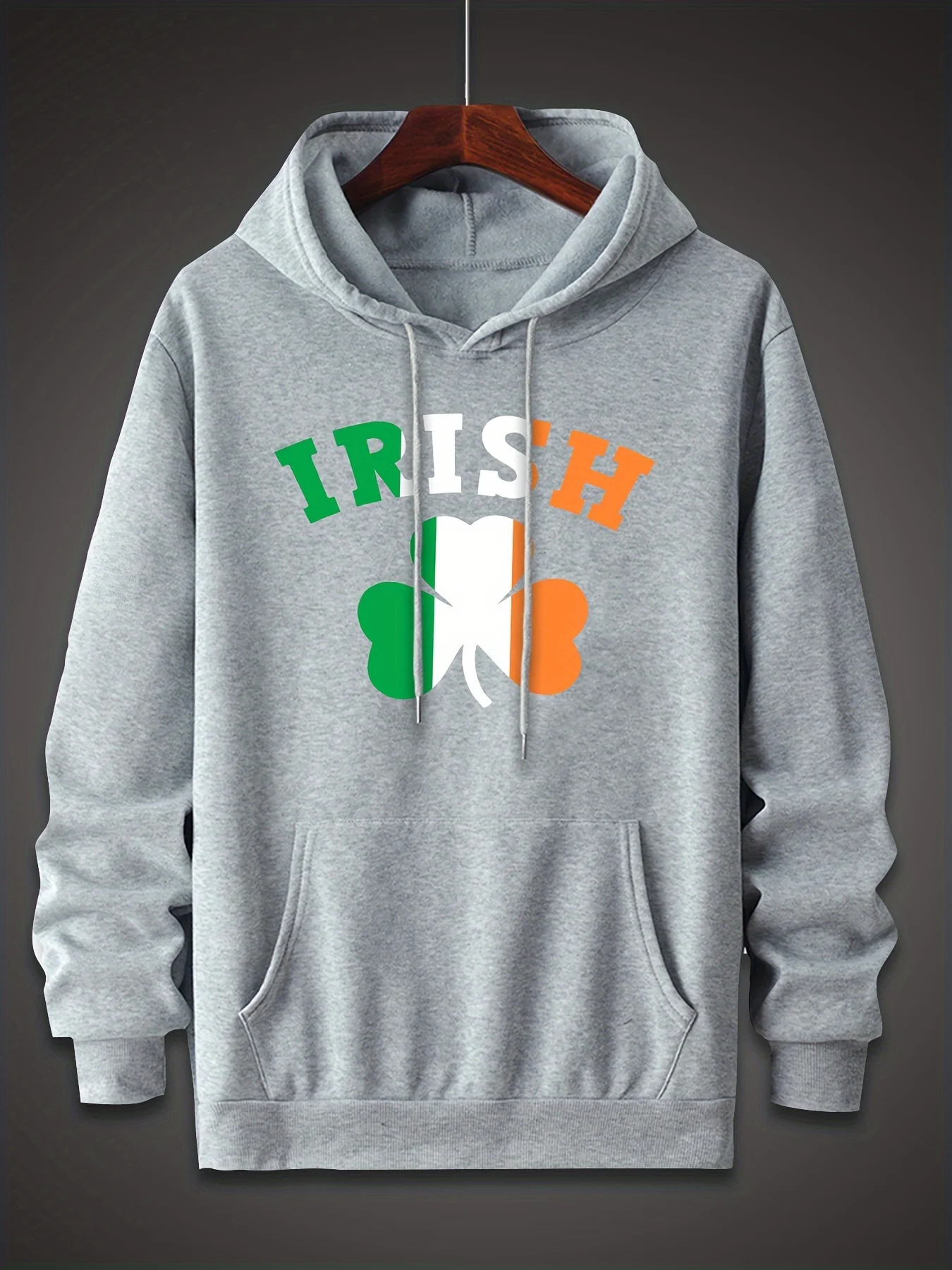 AutumnWinter Men Hoodie St Patrick Day Shamrock Irish Flag Print Fleece Streetwear Sweatshirt Top for Men Casual Daily Wear swag