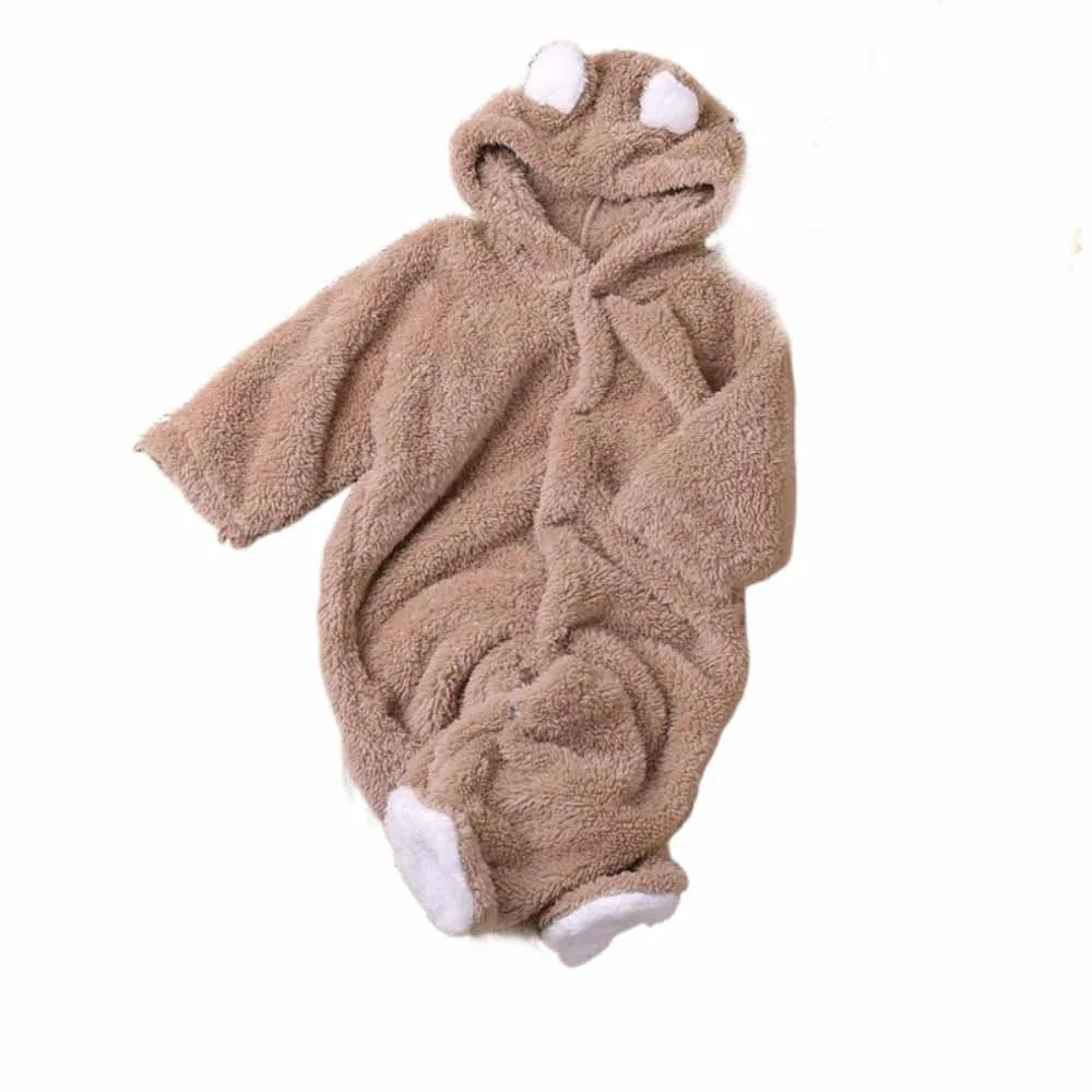 

Cute Warm Baby Jumpsuits Hooded 3-6 Months Infant Rompers Long Sleeve Newborn Onesie Homewear