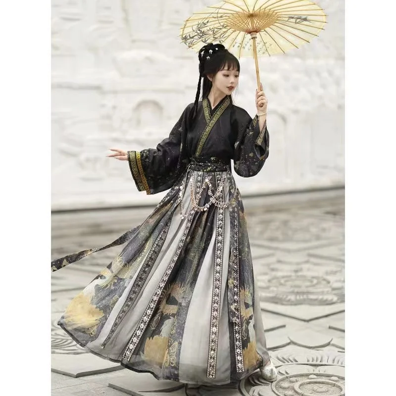 Weijin Period Women's Hanfu Dress Traditional Chinese Style Cross Collar Costume Vintage Pincess Dancer Cosplay Garments Autumn