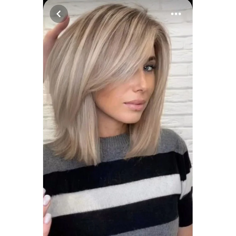 Short Ash Brown Blonde Highlight Bob Cut 100% Human Hair Lace Front Wigs 13x4