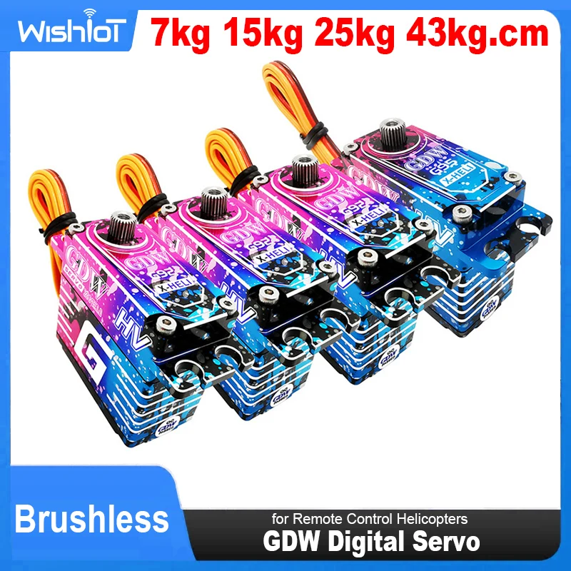 GDW Digital Servo 7kg 15kg 25kg 43kg.cm kecepatan tinggi tanpa sikat 0.045s 8.4v Servo logam tahan air untuk helikopter kendali jarak jauh