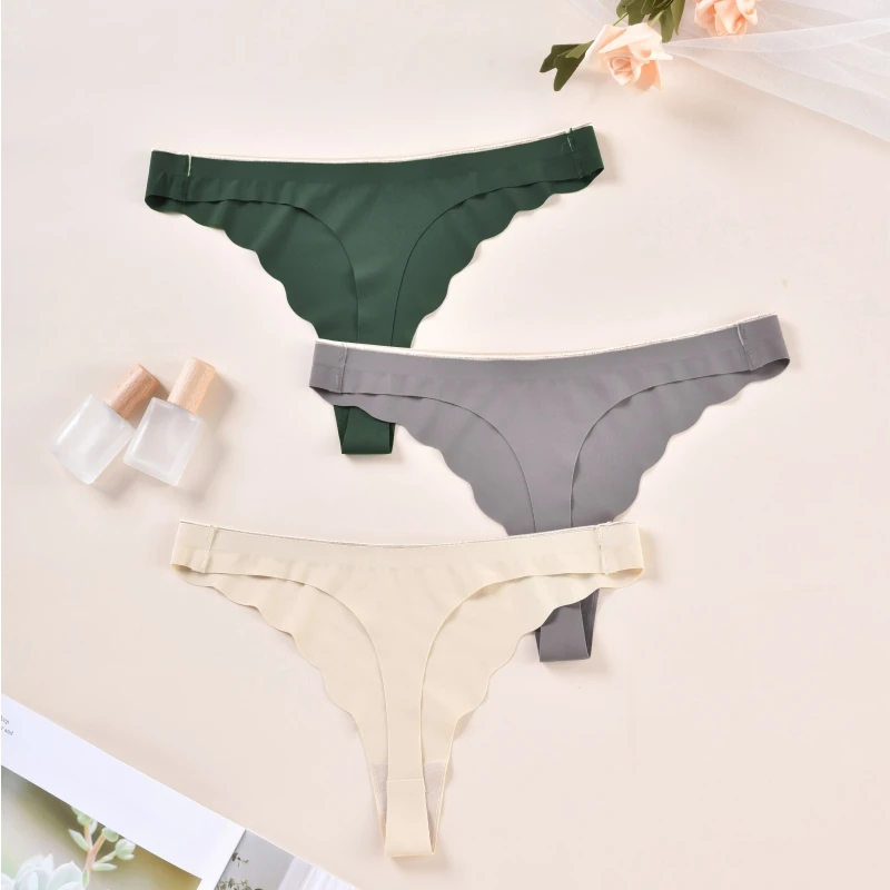 

3PCS Panties Women Sexy Thongs Seamless Underpant Smooth Briefs Solid Color G-string Soft Underwear Low Waist Intimates Lingerie